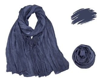 Blauwe katoenen sjaal met steengewassen textuur - Zachte en veelzijdige sjaal voor alle seizoenen - Perfect vaderdagcadeau voor papa, vriend, hem