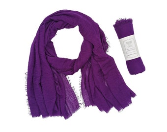 Grape Purple Cotton Scarf - Turkish Fringed Head Wrap
