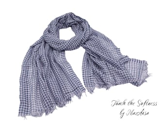 Cozy Checkered Cotton Scarf, Long Soft Plaid Scarf for All Seasons, Breathable cotton head&neck wrap Touch the Softness with 3 color avaible