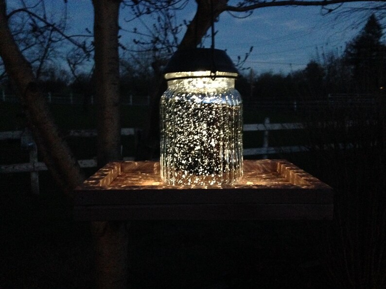 Starry Night Solar Lighted Lantern Bird Feeder Repurposed Etsy