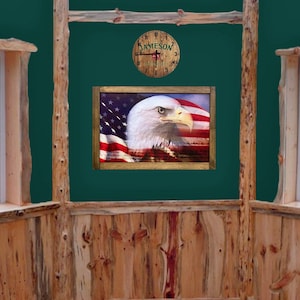 Clearance: 24&quot; W &quot;DEEP&quot;  Eagle Canvas Print Rustic Timber Murphy Bar/Dropdown Serving Tray. REMOVEABLE CUBBIE. Holds up to 12 Bottles!