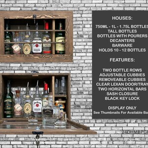24&quot; W &quot;DEEP&quot; Murphy Bar/Wall Bar. 2 Horizontal Wood Bars. Clear LEXAN Serving Tray. Key Lock Installed. Holds 10-12 750ml.