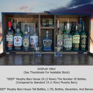 36&quot; W &quot;DEEP&quot; &quot;DISTRESSED&quot; Worn Saddle  Rustic Murphy Wall Bar With Dropdown Serving Tray/Holds Up To 16 Bottles!