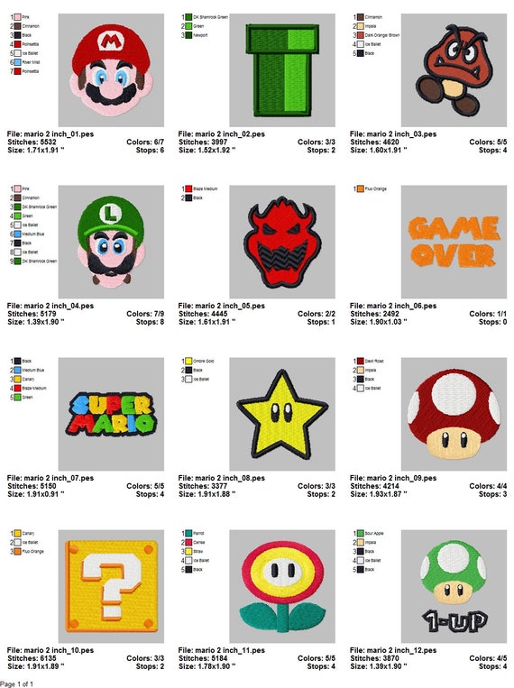 MARIO Designs for Embroidery Machine, Mario Broderie Machine