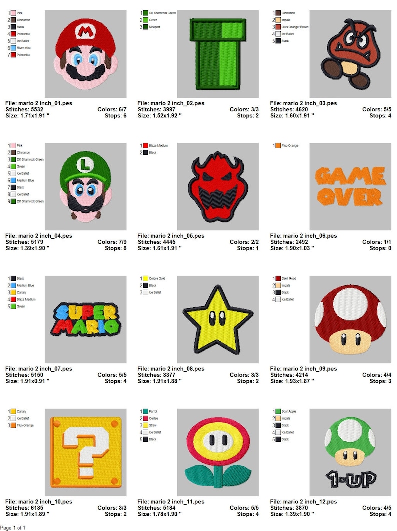 MARIO Designs for Embroidery Machine Mario Broderie Machine Etsy