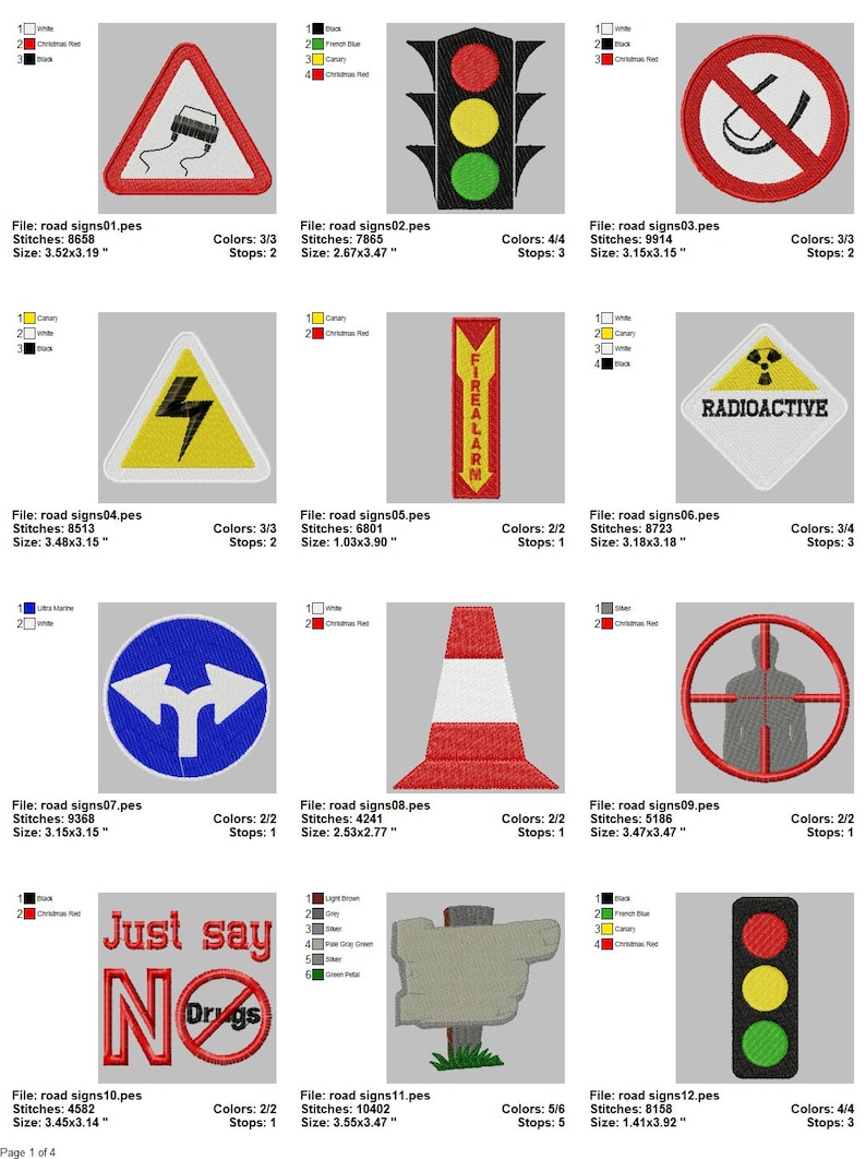 ROAD SIGN designs for embroidery machine, instant download image 2