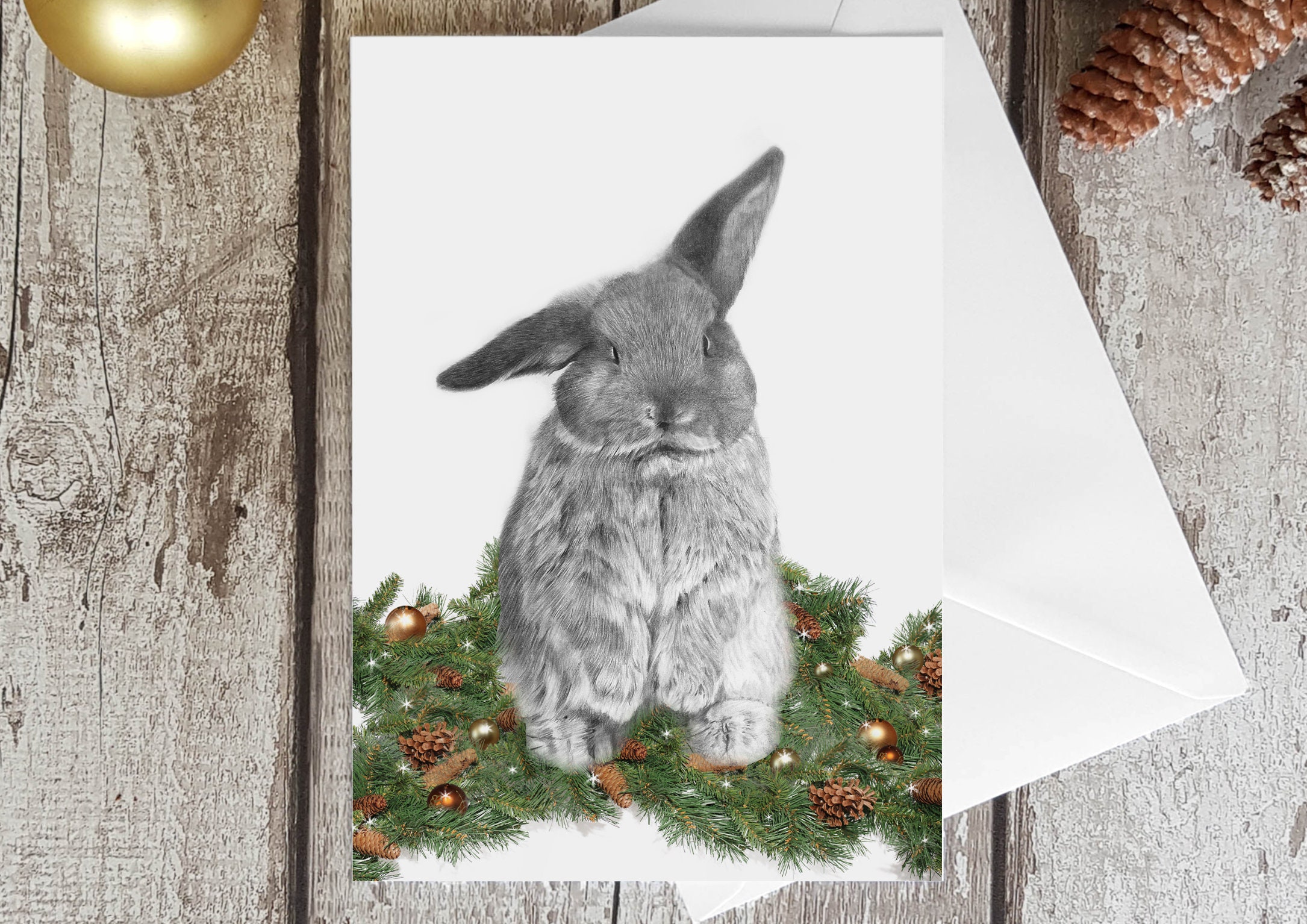 BUNNY CHRISTMAS card holiday card cute rabbit unique Etsy