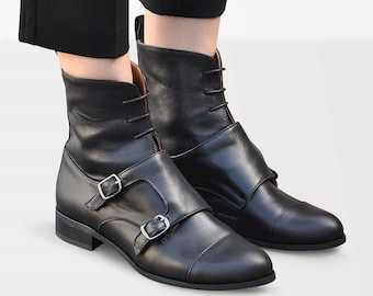 Bolton - Monk Combat Boots, Lace-up Leather Boots, Oxford Boots, Black boots, Leather Ankle, Custom boots, FREE customization!!!