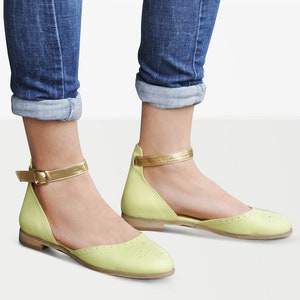 Madeleine - Sandals, Women's Sandals, Flat Sandals, Yellow Leather Sandals, Ballet flats, Gold Sandals, FREE customization!!!