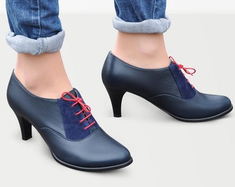 Aldgate Cone - Oxford Heels, Womens Oxfords, Blue Leather Shoes, Heeled Oxfords, Handmade Shoes, Custom Shoes, FREE customization!!