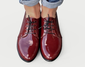 Hendrick - Womens Leather Oxfords, Bordeaux shoes, Patent leather, Handmade Shoes, Vintage Shoes, Custom Shoes, FREE customization!!!