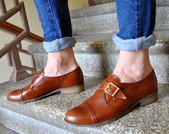 Duke - Women&#39;s Monk shoes, ladies buckle shoes in a glossy brown leather, elegant dress shoes, fully handmade and customizable