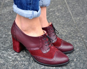 Fulham - Oxford Pumps, Womens Oxfords, Leather Shoes, Bordeaux Shoes, Heeled Oxfords, Oxford Heels, Handmade Shoes, FREE customization!!!