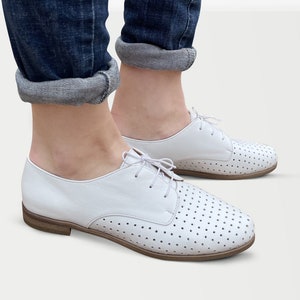 Clair - White Perforated Leather Oxford Shoes, Womens Brogues, Summer Derby Shoes, Leather Shoes, Custom Shoes, FREE customization!!!