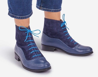 Armada - Womens Fall Boots, Womens Lace-up Boots, Blue Oxford Leather Boots, Dress Boots, Custom boots, FREE customization!!!