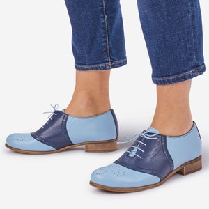 Stoker - Womens Leather Oxfords, Classic Handmade Shoes, Vintage Shoes, Blue Shoes, Saddle Shoes, Custom Shoes, FREE customization!!