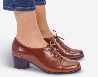 Vienna - Oxford Pumps, Womens Oxfords, Casual Shoes, Brown shoes, Heeled Oxfords, Low heel, Chic Shoes, FREE customization!!!