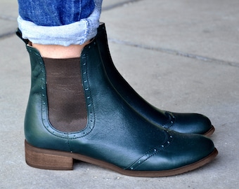 Lamont - Womens Ankle Boots, Leather Boots, Chelsea Boots, Green Boots, Vintage Style, Custom Boots, FREE customization!!!