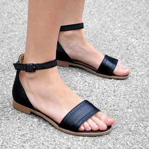 Sobe Oxford Sandals, Womens Sandals, Handmade Sandals, Leather Sandals, Flat Sandals, Black Sandals, Summer shoes, FREE customization image 1