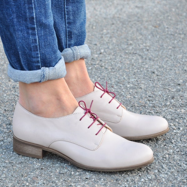 Vernon - Womens Leather Oxfords, Classic Handmade Shoes, Vintage Shoes, Pastel Rose Shoes, Custom Shoes, FREE customization!!!