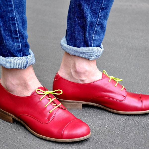 Vernon - Womens Leather Oxfords, Classic Handmade Shoes, Vintage Shoes, Red shoes, Custom Shoes, FREE customization!!!