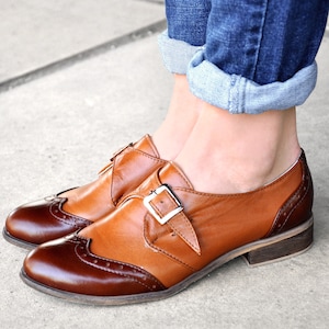 Women's brown monk dress shoes