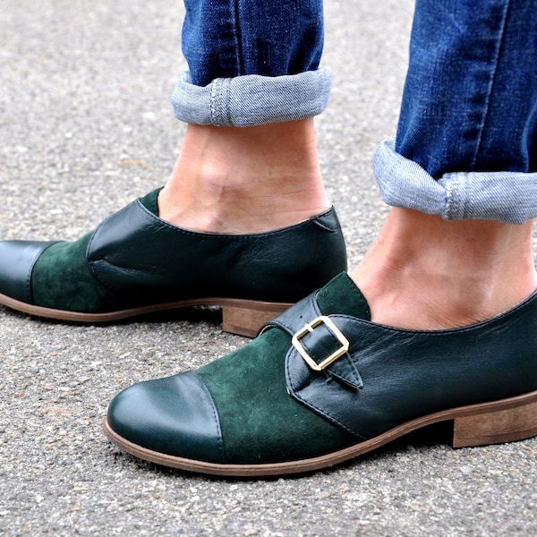 Duke - Womens Monks, Monk Straps, Leather shoes, Womens teal shoes, Green Shoes, Vintage Shoes, Custom Shoes,  FREE customization!!!