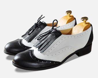 Lenox - chaussures de spectateur, richelieus pour femmes, chaussures brogue, chaussures vintage, chaussures richelieu blanches et noires, chaussures personnalisées, personnalisation GRATUITE !!!