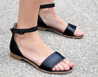 Sobe - Oxford Sandals, Womens Sandals, Handmade Sandals, Leather Sandals, Flat Sandals, Black Sandals, Summer shoes, FREE customization!!!