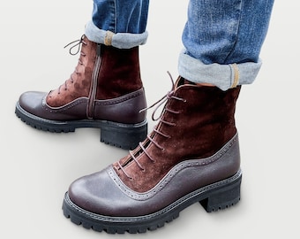 Arsenal - Lace-up Leather Boots, Oxford Boots, Leather Ankle Boots, Custom boots, Platform brown boots, FREE customization!!!