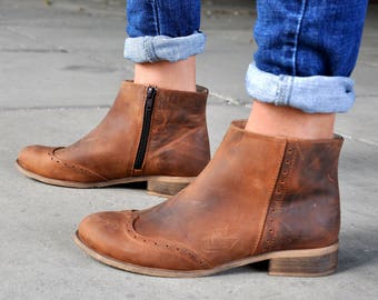 Classon - Womens Ankle Boots, Womens Aged Leather Boots, Low Boots, Brown Boots, Booties, Country Style, Custom Boots, FREE customization!!!