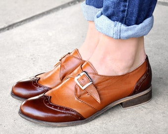 Duke - Womens Monks, Two-Tone Monk Straps, Leather Shoes, Womens monk shoes, Vintage Shoes, Custom Shoes,  FREE customization!!!