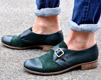 Duke - Womens Monks, Monk Straps, Leather shoes, Womens teal shoes, Green Shoes, Vintage Shoes, Custom Shoes,  FREE customization!!!