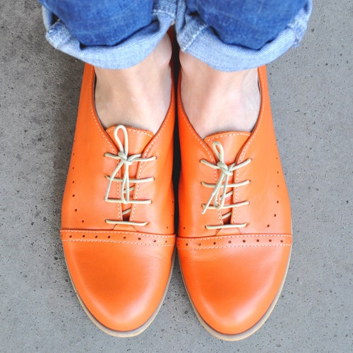 Oxfords Handmade Oxfords Orange Shoes 