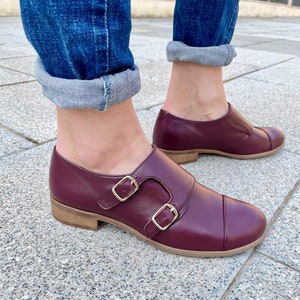 Baron - Chaussures pour femme, brides doubles, chaussures en cuir, chaussures de moine, chaussures bordeaux, chaussures vintage, chaussures personnalisées, personnalisation GRATUITE !!!