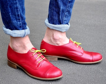 Vernon - Womens Leather Oxfords, Classic Handmade Shoes, Vintage Shoes, Red shoes, Custom Shoes, FREE customization!!!