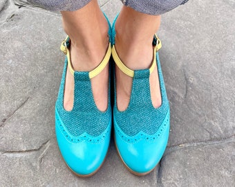 Jane - Women's Mary Janes, Turquoise Leather Mary Janes, Vintage Shoes, Mary Jane shoes, Custom Shoes, FREE customization!!!