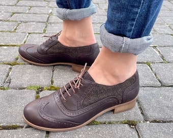 Leeds - Womens Oxfords, Tweed shoes, Leather Brogues, Casual Shoes, Handmade Oxfords, Vintage shoes, Custom Shoes, FREE customiz...