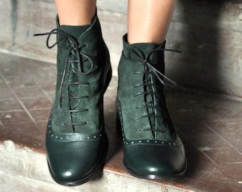 Armada - Womens Fall Boots, Lace-up Leather Boots, Oxford Boots, Green Boots, Leather Ankle Boots, Custom boots, FREE customization!!!
