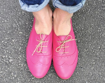 Limehouse - Womens Brogues, Leather Oxfords, Summer Shoes, Leather Shoes, Pink shoes, Magenta, Custom Shoes, FREE customization!!!