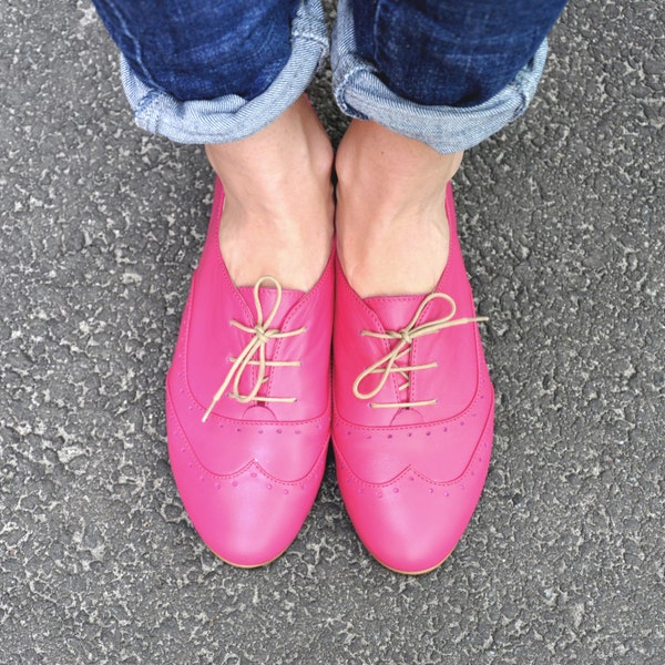 Limehouse - Womens Brogues, Leather Oxfords, Summer Shoes, Leather Shoes, Pink shoes, Magenta, Custom Shoes, FREE customization!!!