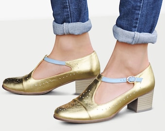 Jane Pumps - Gold Mary Jane shoes, Women's Mary Janes, Heeled Mary Janes, Wedding Shoes, Custom Shoes, FREE customization!!!