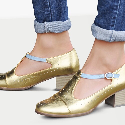 Jane Pumps Gold Mary Jane Shoes Women's Mary Janes Etsy