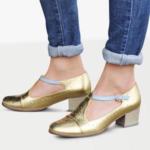 Jane Pumps Gold Mary Jane shoes, Women's Mary Janes, Heeled Mary Janes, Wedding Shoes, Custom Shoes, FREE customization image 1