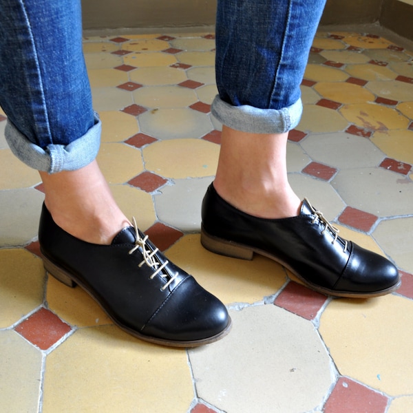 Gatsby - Womens Oxfords, Handmade Oxfords, Black shoes, Oxfords for women, Vintage Shoes, Custom Shoes, FREE customization!!!