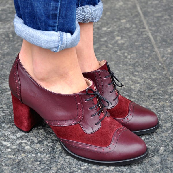 Fulham - Oxford Pumps, Womens Oxfords, Leather Shoes, Bordeaux Shoes, Heeled Oxfords, Oxford Heels, Handmade Shoes, FREE customization!!!