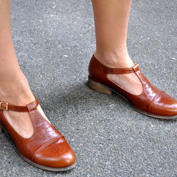Jane - Womens Mary Jane, Leather Mary Jane, Vintage Shoes, Brown Mary Jane shoes, Custom Shoes, FREE customization!!!