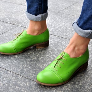 Gatsby Women's Oxfords, Handmade Oxfords, Green shoes, Oxfords for women, Oxford Shoes, Retro Shoes, Custom Shoes, FREE customization image 1