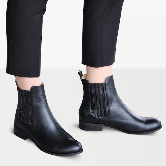 Botas para Mujer, Botas de Cuero, estilo Chelsea y Negras