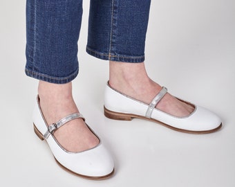 Lily - Flats, Women's flats, Flat Sandals, Mary Jane strap, White shoes, Ballet flats, Ballerina Flats, White Sandals, FREE customization!!!